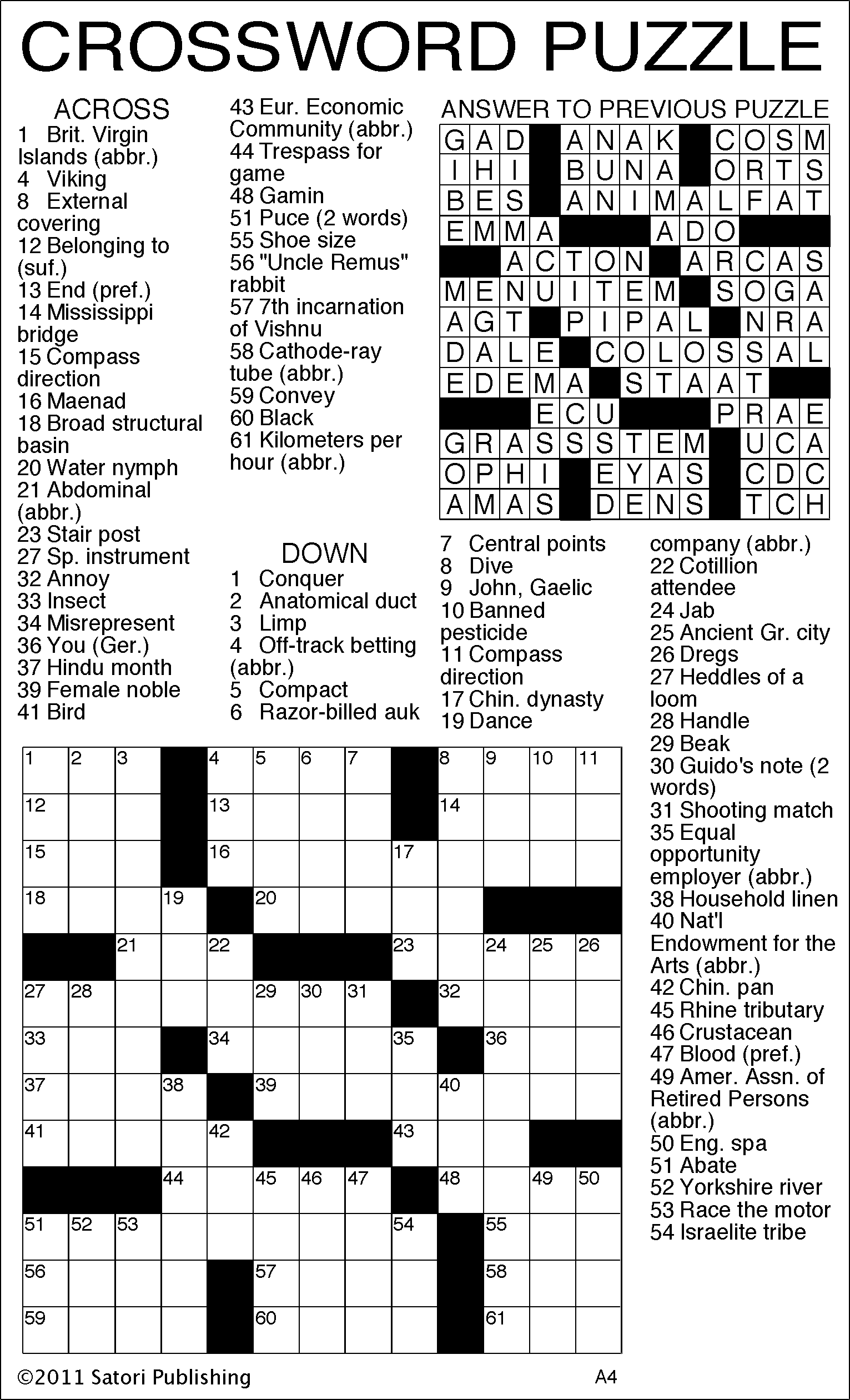 2011 Answer Key Crossword